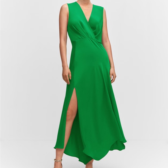 Mango Dresses & Skirts - MANGO NWT Green Asymmetrical Dress with Side Slit Size 4